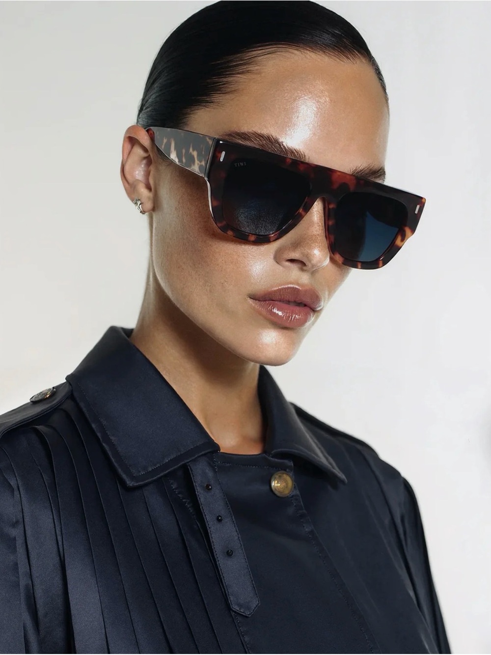 TIWI SOLEIL Women Tortoise Shell Brown Rectangle Sunglasses Silver mirror UV400